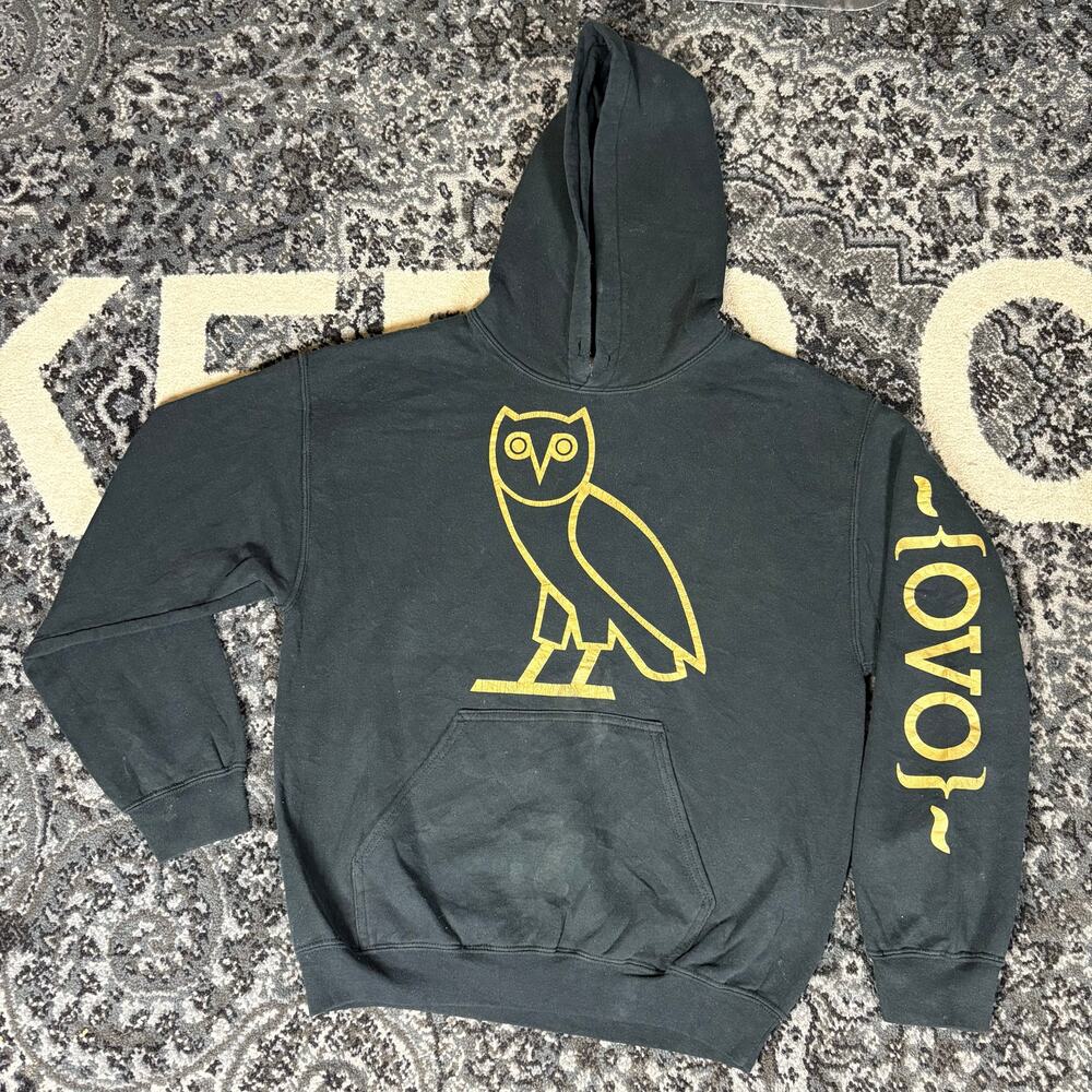 OVO Drake Hoodie Black Pullover Gold Owl Sweatshirt Men’s Sz M Preowned